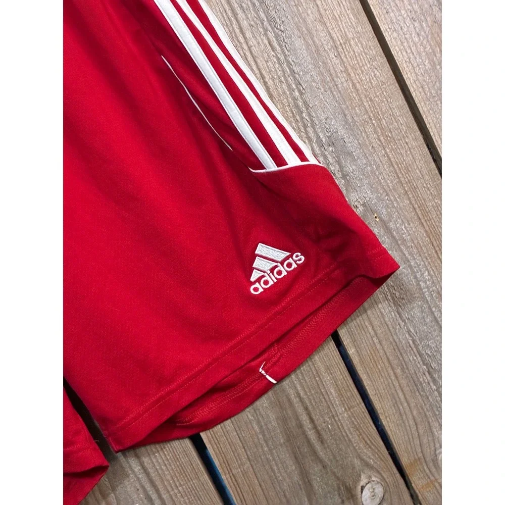 Adidas Mens Climalite Soccer Shorts Red White Stripe Athletic Large Z21562